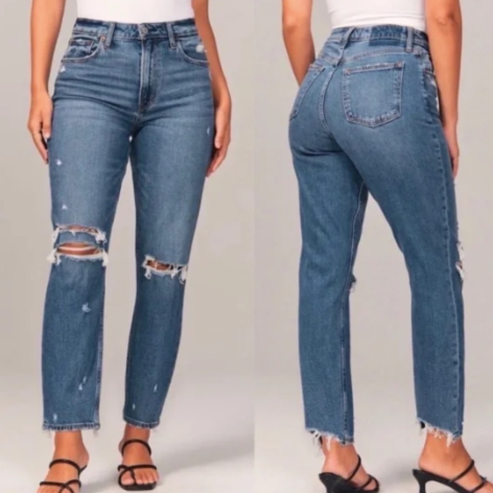 Abercrombie & Fitch High-Rise Distressed Blue Jeans